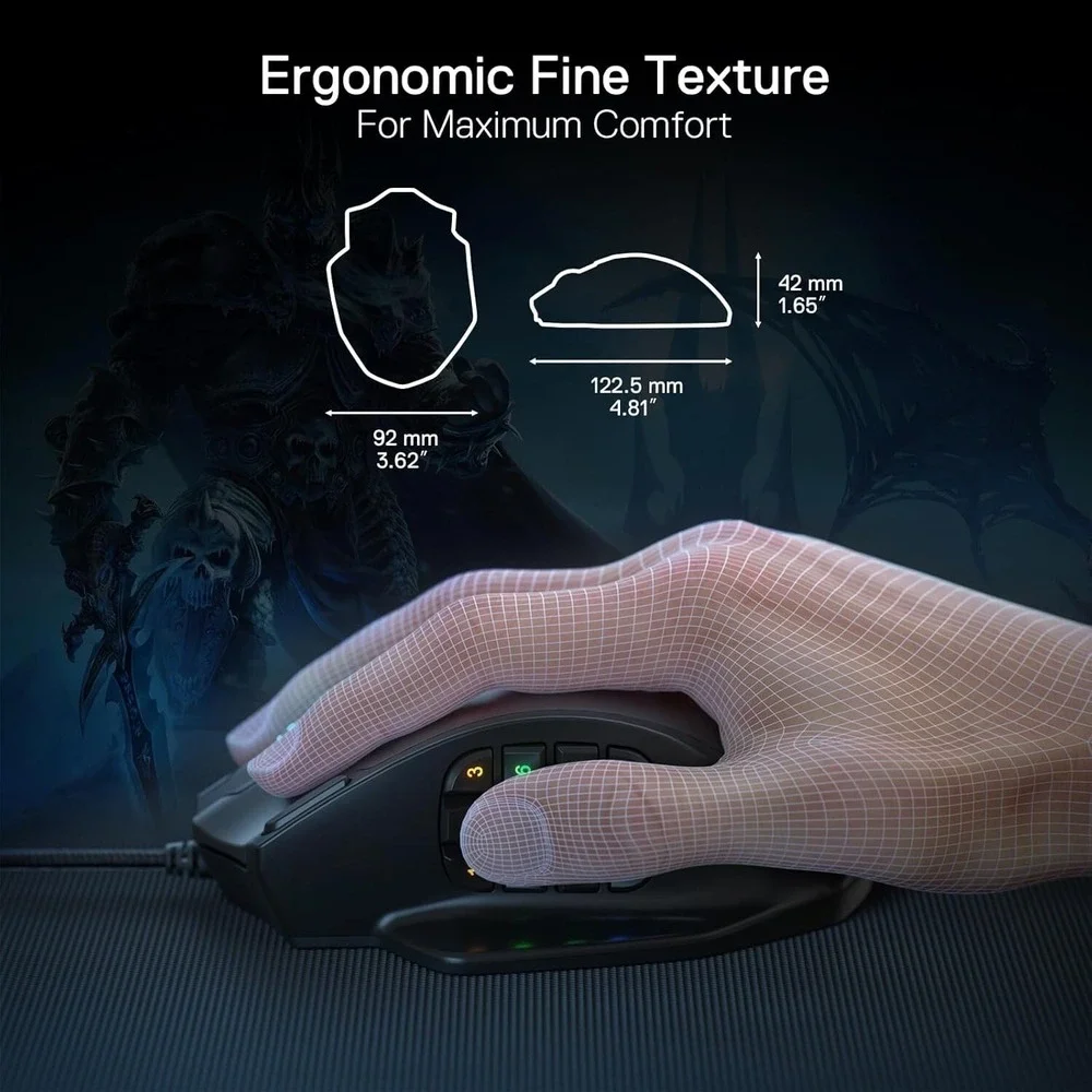 Redragon M908 RGB Wired MMO Gaming Mouse 12400DPI 12-Button Macro‎ USB PC